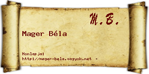 Mager Béla névjegykártya